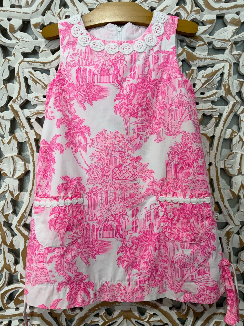 Lilly Pulitzer Girls Pink Toile Pocket Dress Size 5